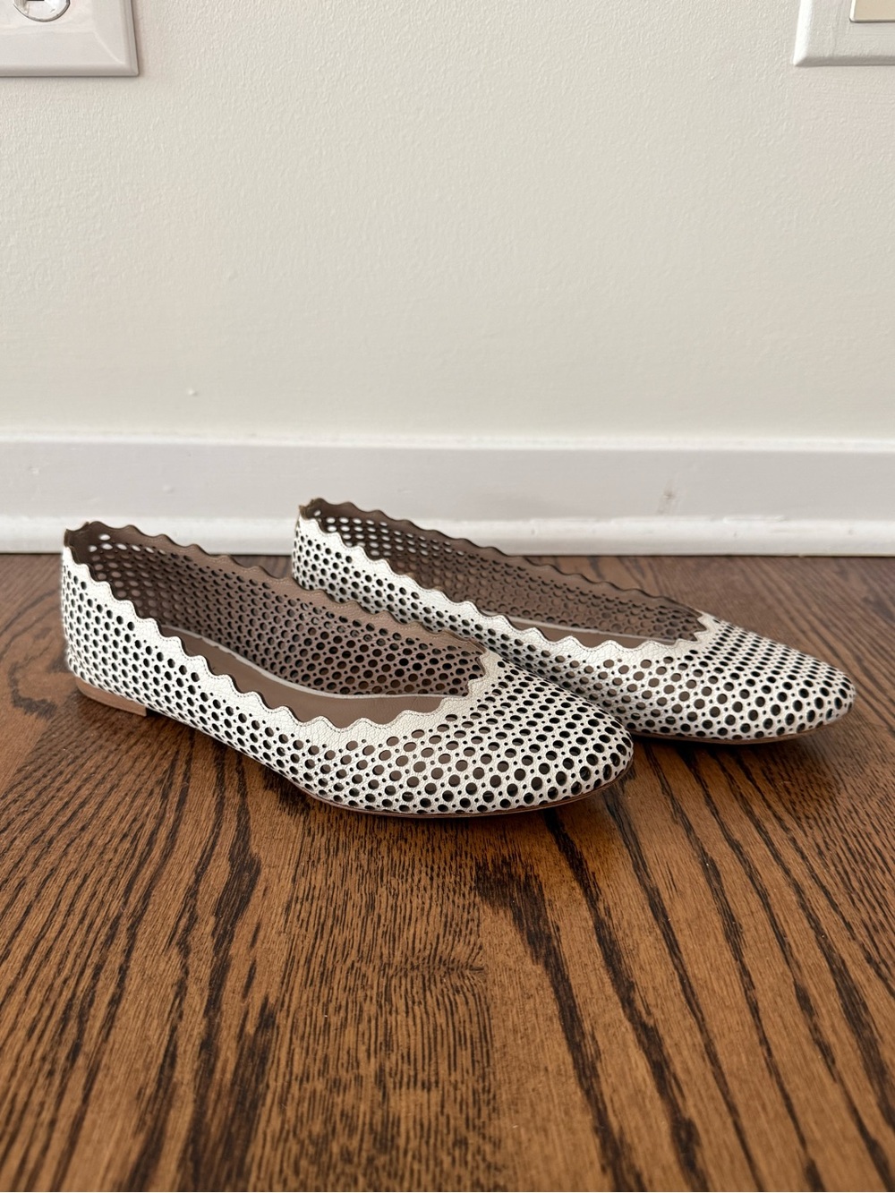 Chloe Lauren White Perforated Ballet Flats Size 38.5
